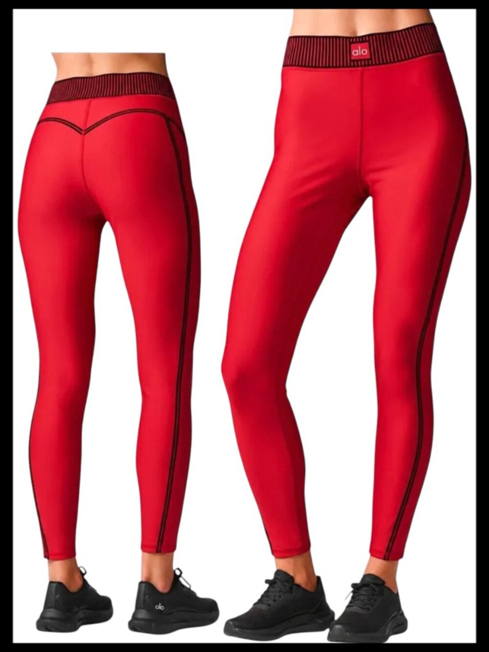 ALO Yoga Red High-Rise Leggings with Black Contrast Trim